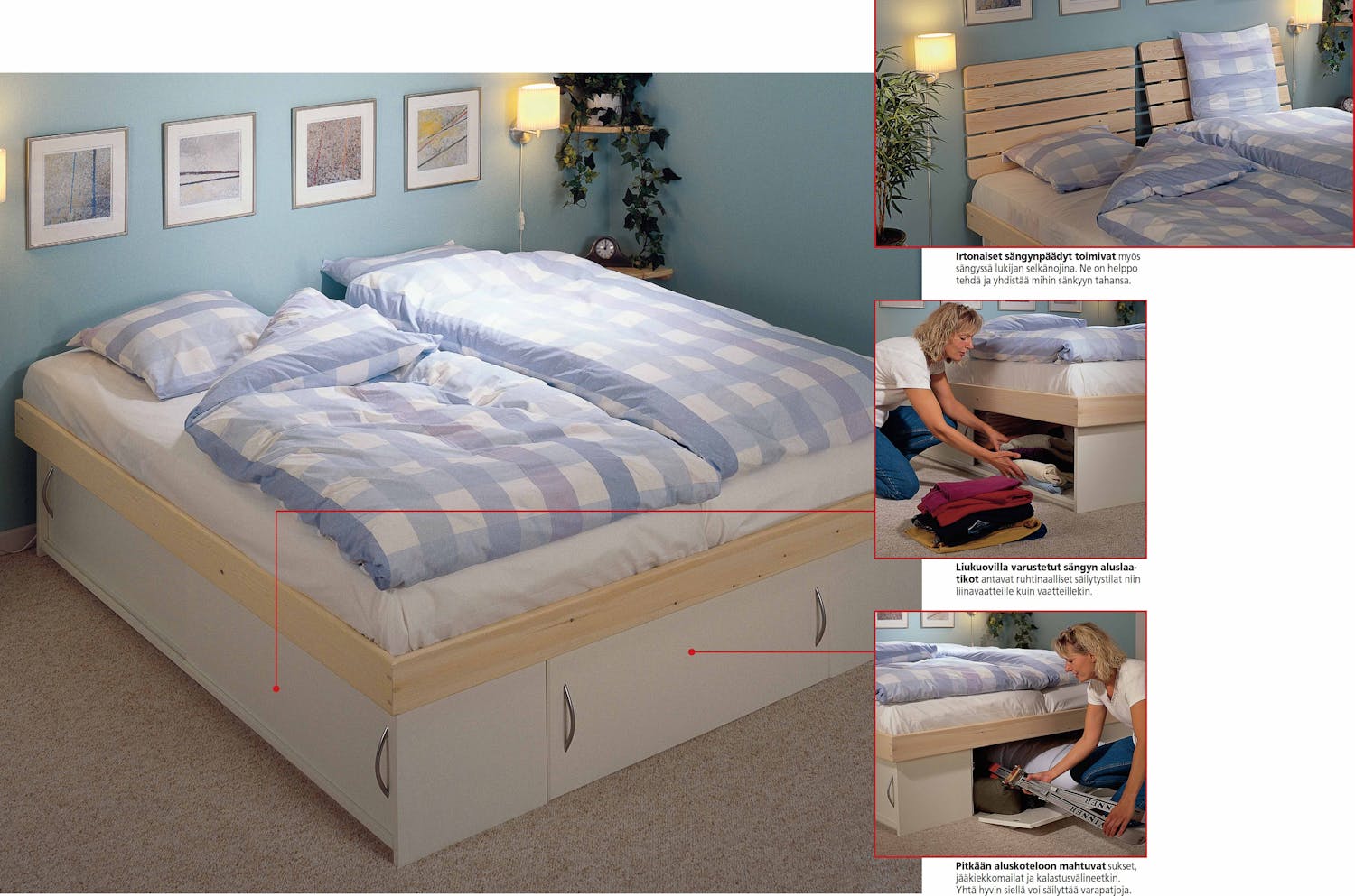 Sänky ja säilytystilaa